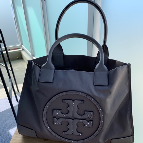 Tory Burch Leather Trimmed Nylon Logo Tote